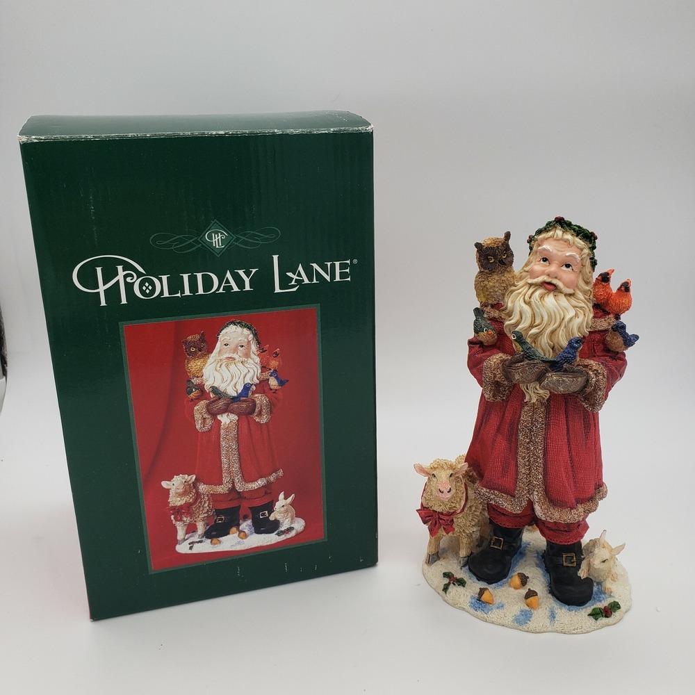 Holiday Lane Poly‎ Resin Woodland Santa W/ Animals Christmas 8" Complete In Box
